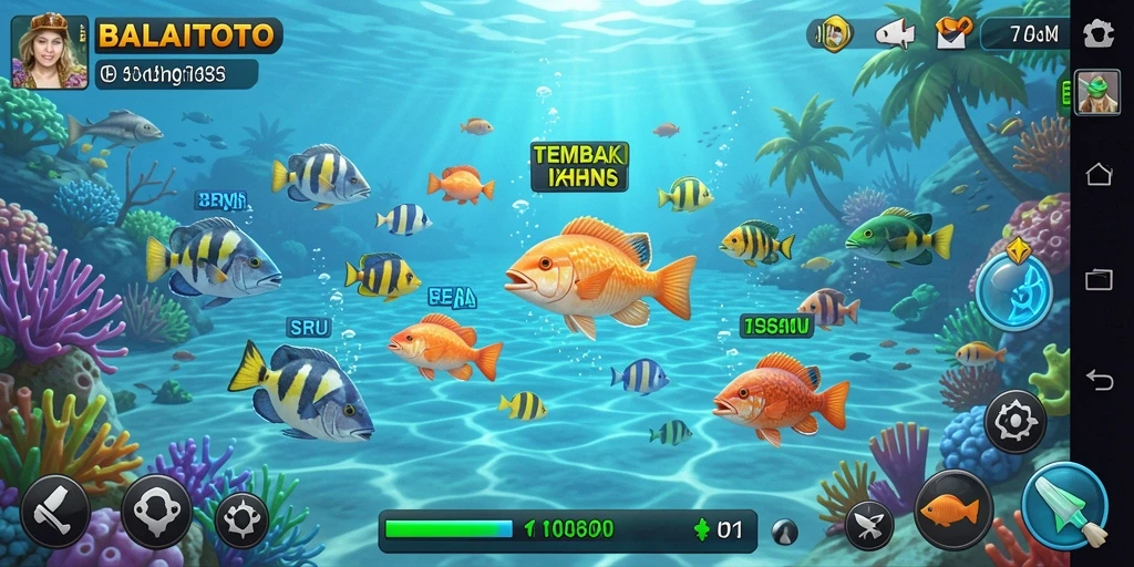 Tampilan gameplay seru di BALAITOTO dengan ikan beragam.