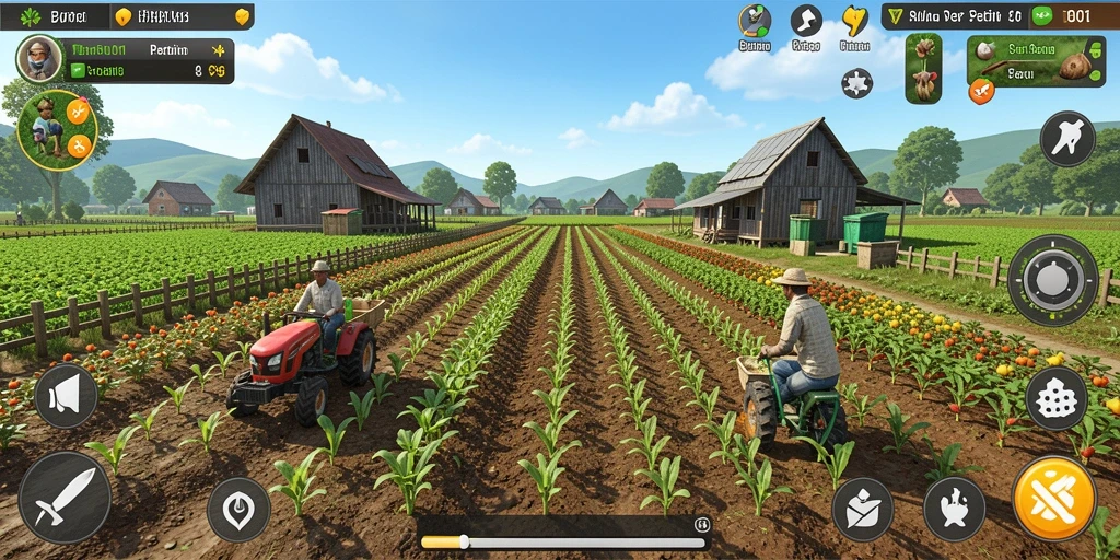 Tangkapan layar dari gameplay BARU01 yang menampilkan aktivitas pertanian.