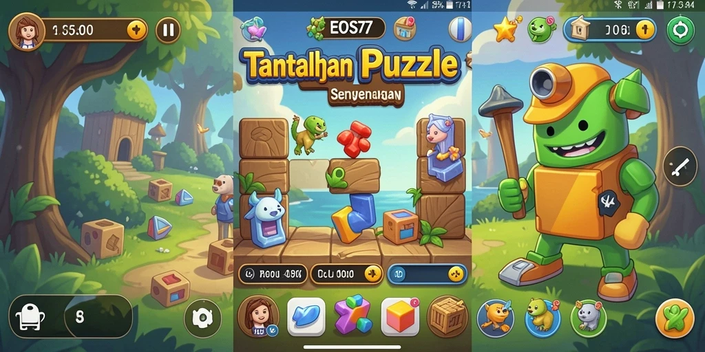 Screenshot gameplay EOS77 menampilkan tantangan Puzzle yang seru.