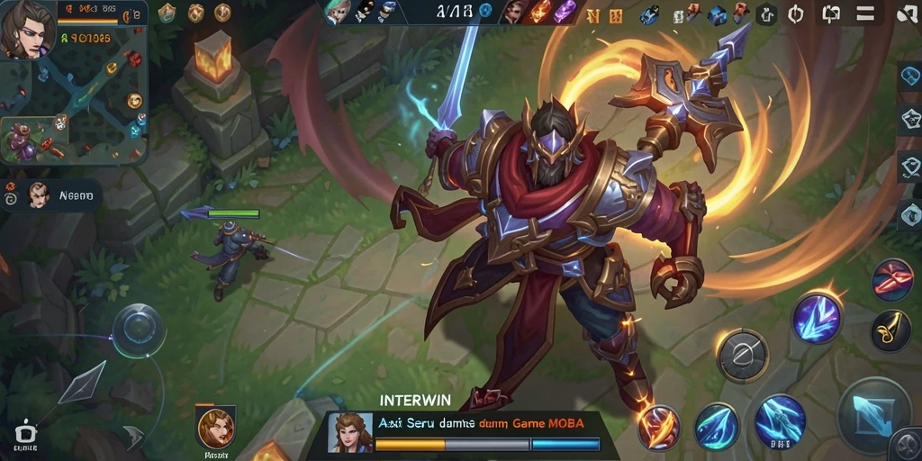Tampilan menarik dari gameplay <strong>INTERWIN</strong> dalam pertempuran MOBA.