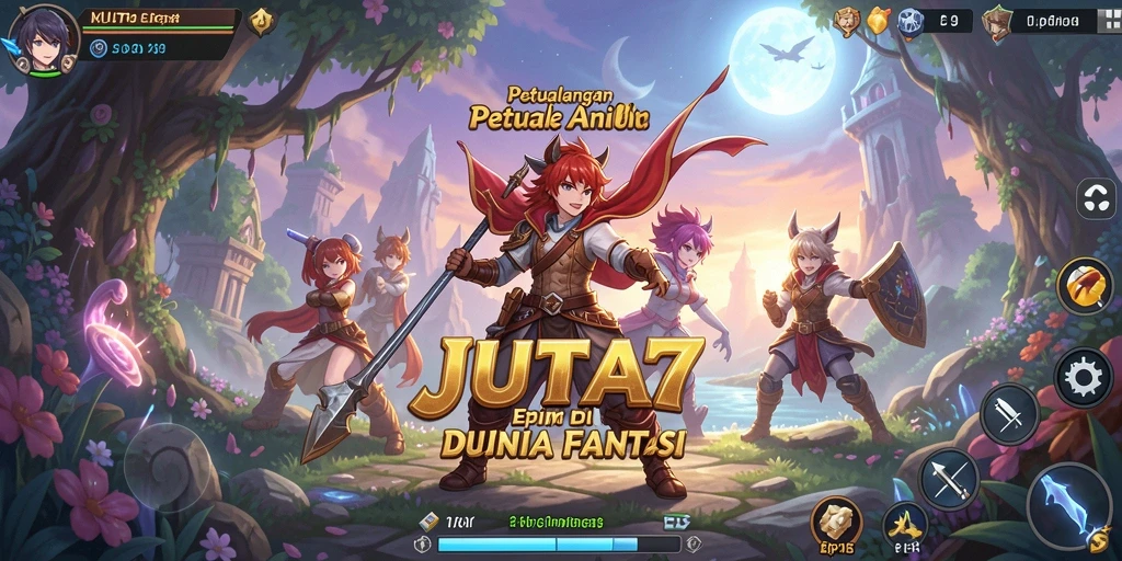 Screenshot utama JUTA7 menampilkan aksi pertarungan karakter Anime.