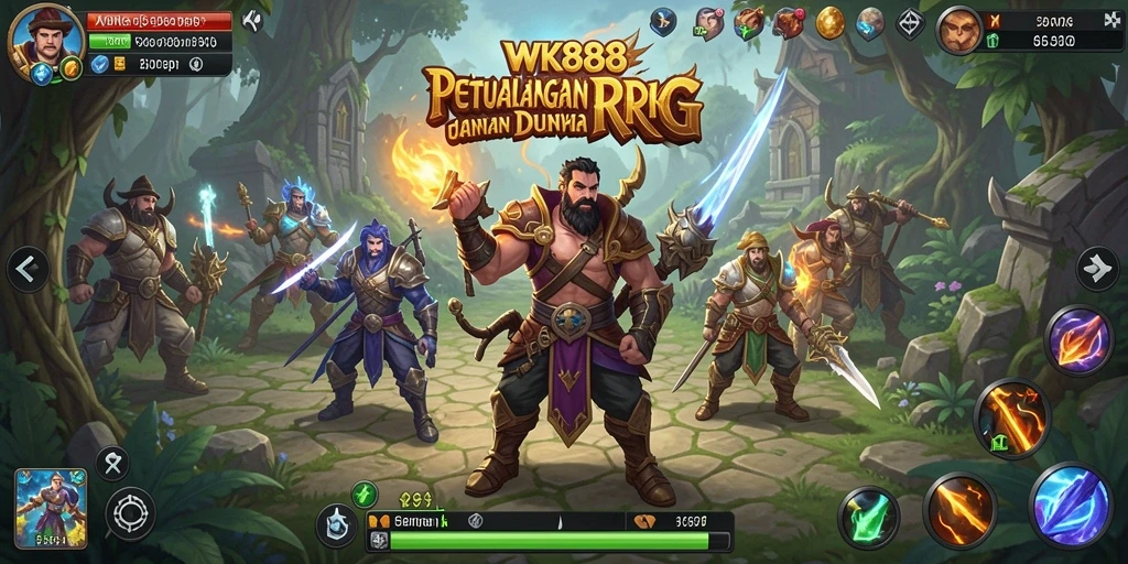 Screenshot gameplay WK888 yang menunjukkan karakter beraksi dalam pertempuran RPG.